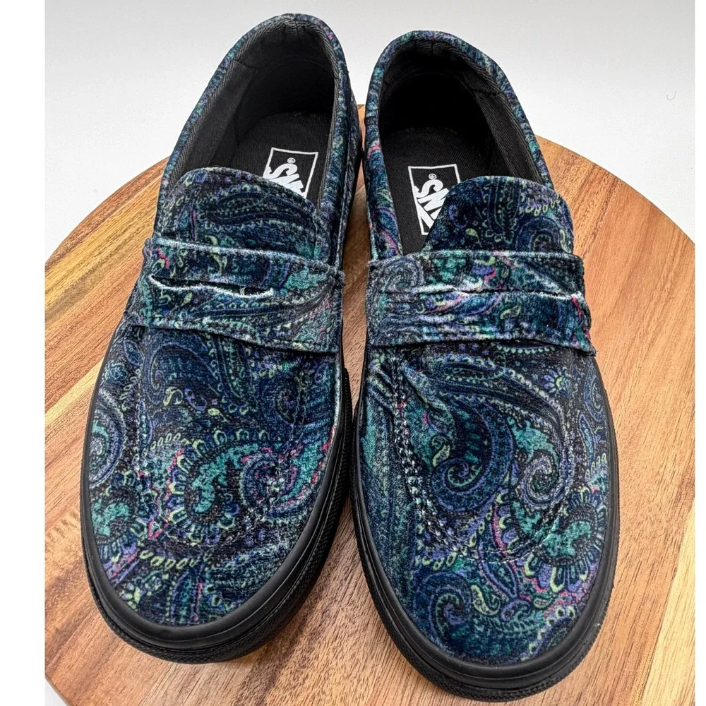Vans Style 53 DX Anaheim Factory Velvet Paisley Loafers Blue Green 0474